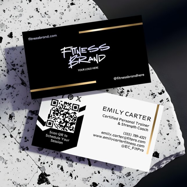 Carte De Visite Minimal Black & Gold Trendy Fitness Trainer Logo (Minimal Black & Gold Trendy Fitness Trainer Logo Business Card)