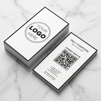 Carte De Visite Minimal Black White Modern QR Code Logo
