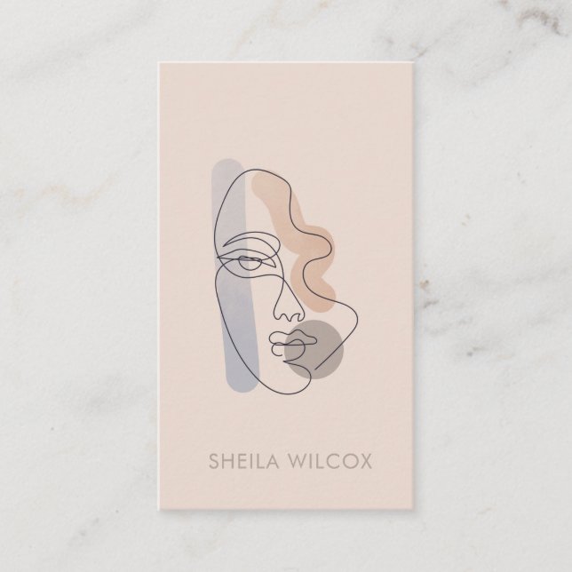 Carte De Visite Minimal Blush Pink Line Art Lady Business Card  (Devant)