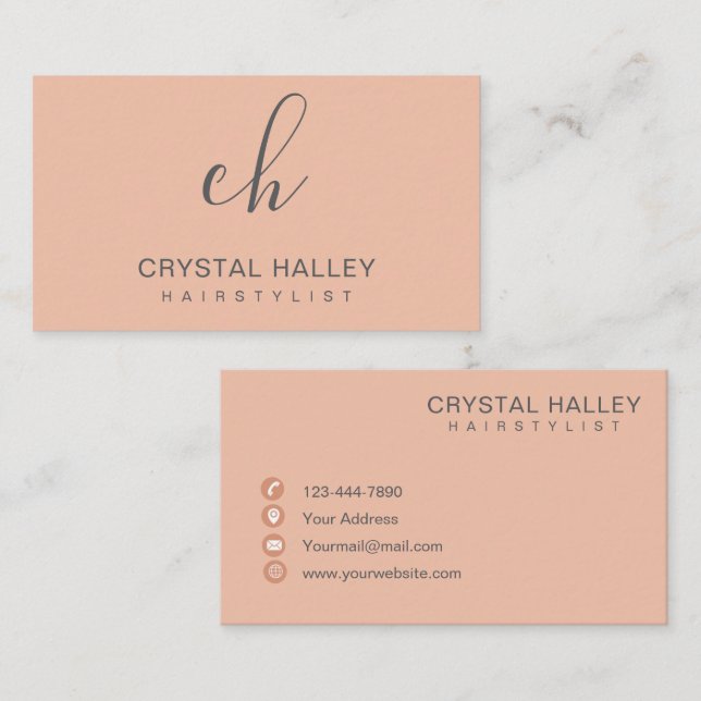 Carte De Visite Minimal Blush Script Logo Hairstylist (Devant / Derrière)