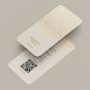 Carte De Visite Minimal Boho Sable Coach de Bien-être Yoga Lotus