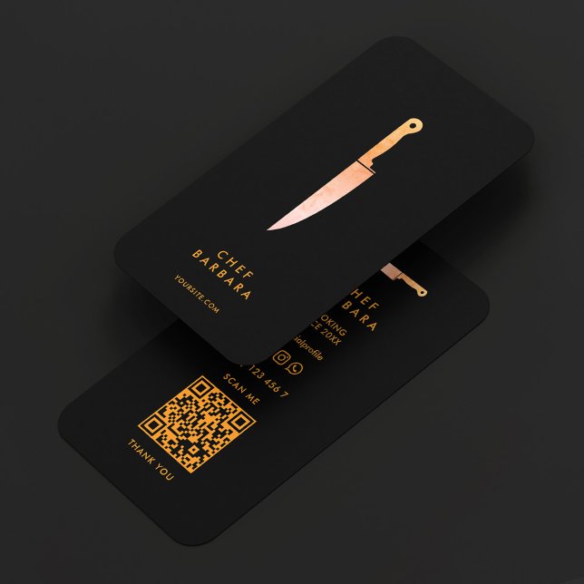 Carte De Visite Minimal Chef Black Orange Knife Restaurant (Minimal Chef Black Orange Knife Restaurant Business Card
)