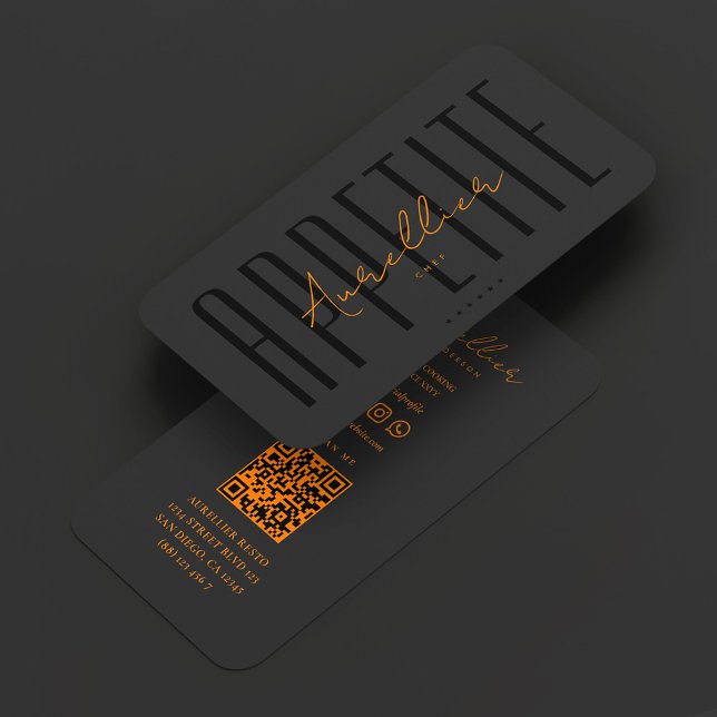Carte De Visite Minimal Chef Kitchen Black Orange Cooking (Minimal Chef Kitchen Black Orange Cooking Business Card
)