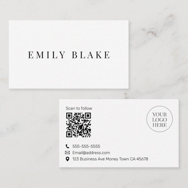 Carte De Visite Minimal Classic Scannable QR code Business (Devant / Derrière)