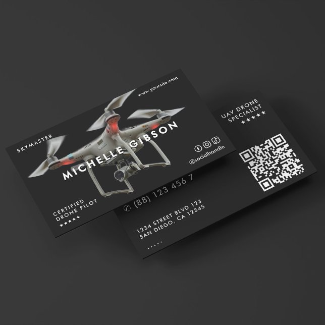 Carte De Visite Minimal Drone Operator UAV Professional Dark Grey (Minimal Drone Operator UAV Professional Black Business Card
)
