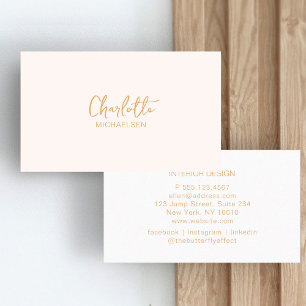 Carte De Visite Minimal, Écriture manuscrite, Beige