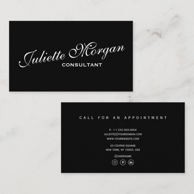 Carte De Visite Minimal Élégant Professionnel Simple Noir Blanc (Devant / Derrière)