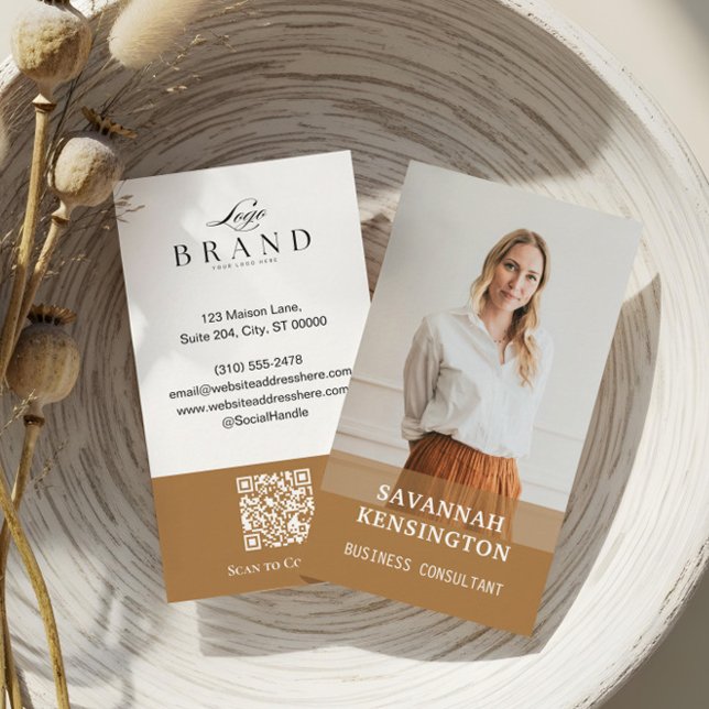 Carte De Visite Minimal Gold Modern Professional Consultant Photo (Minimal Modern Professional Photo Company Logo QR Business Card)