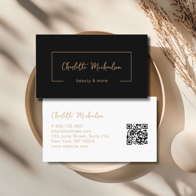 Carte De Visite Minimal Handwriting Black QR Code (Minimal Handwriting Black QR Code Business Card)