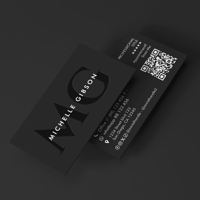 Carte De Visite Minimal Initiales Marketing Professionnel Noir  (Minimal Initials Black Marketing Professional Business Card
)