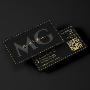 Carte De Visite Minimal Initials Black Script Professionnel 