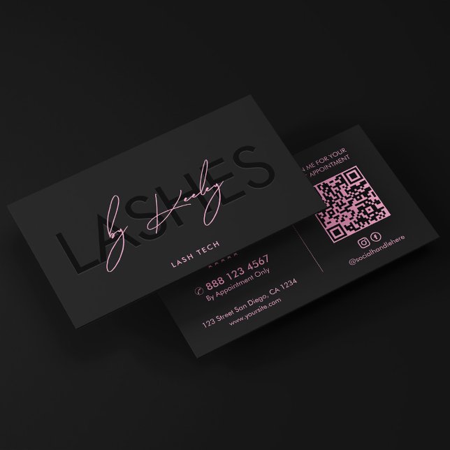 Carte De Visite Minimal Lash Tech Esthétique Noir Rose (Minimal Lash Tech Aesthetic Black Pink Business Card
)