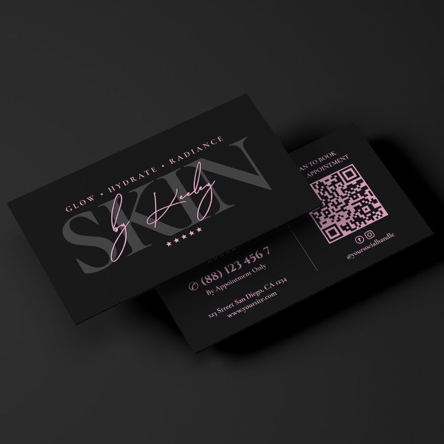 Carte De Visite Minimal Luxe Esthéticienne Rose Noir (Minimal Luxury Aesthetic Pink Black Esthetician Business Card
)