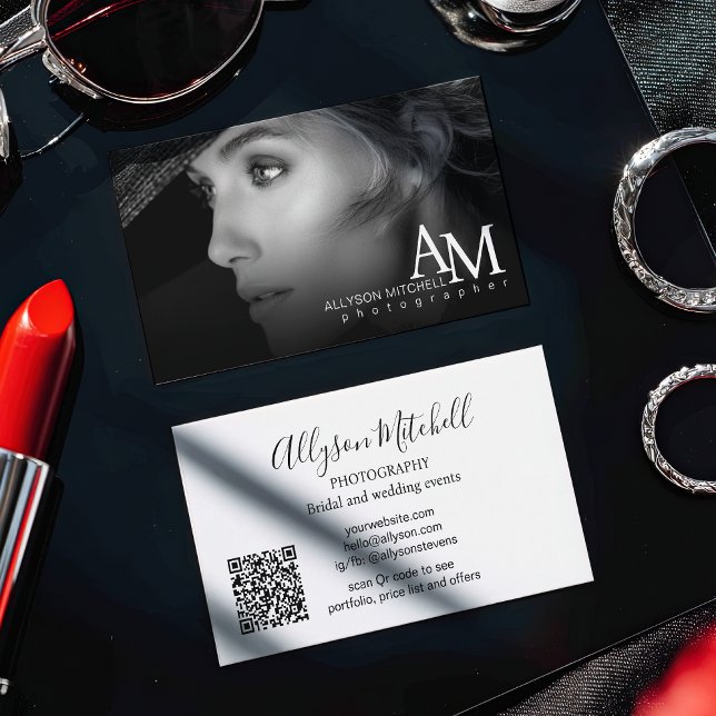 Carte De Visite Minimal Modern Black White Photo QR Photography (Minimal Modern Black White Photo QR Photography Business Card)