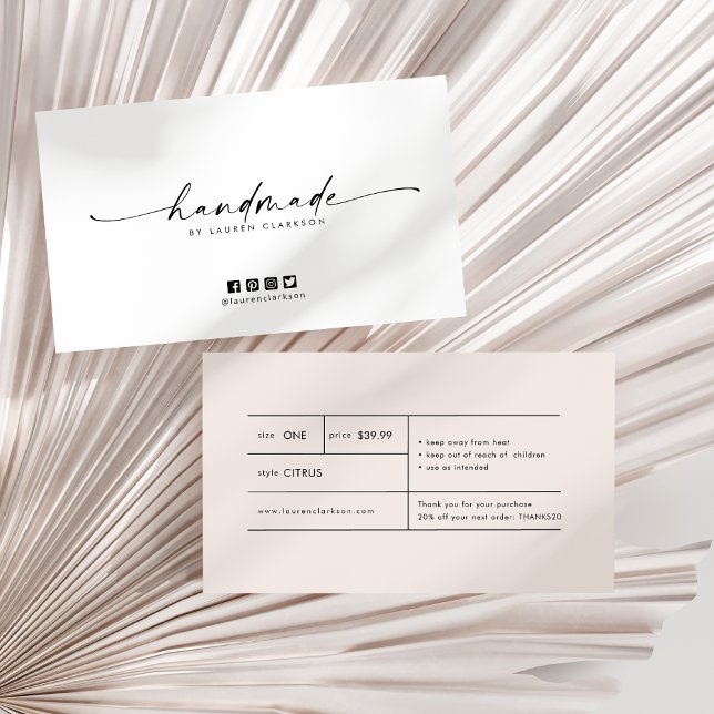 Carte De Visite Minimal Modern Handmade Price Tag (Créateur téléchargé)