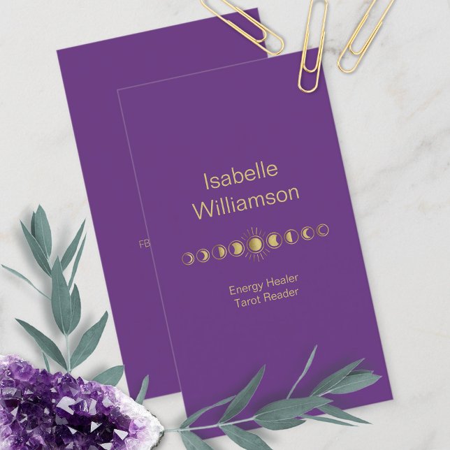 Carte De Visite Minimal Modern Stars Amethyst Mystical Moon Phase (Créateur téléchargé)