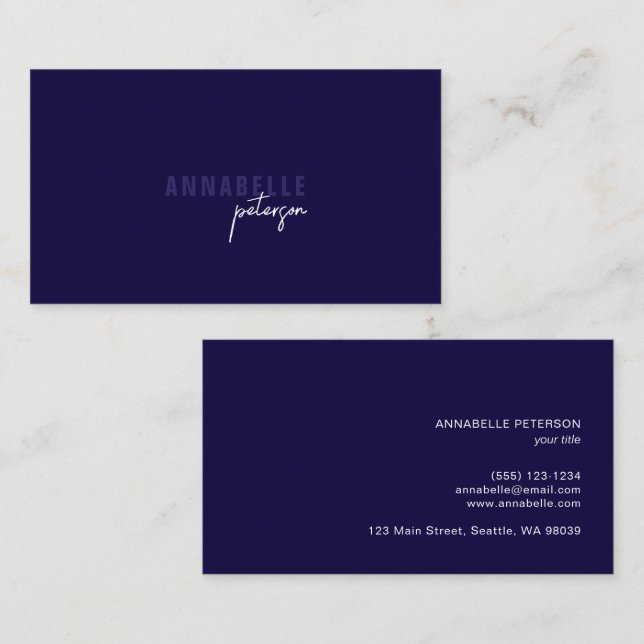 Carte De Visite Minimal moderne Professionnel Bleu Simple (Devant / Derrière)