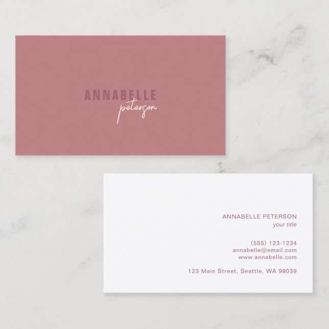 Carte De Visite Minimal moderne professionnel Dusty Rose simple (Devant / Derrière)