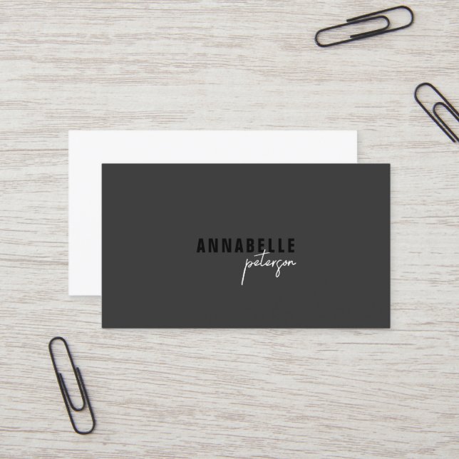 Carte De Visite Minimal moderne Professionnel Noir Blanc Simple (Devant/Arrière en situation)