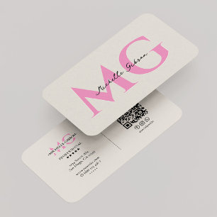 Carte De Visite Minimal Monogramme Rose Sable Initiales Beauté