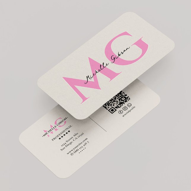Carte De Visite Minimal Monogramme Rose Sable Initiales Beauté (Minimal Monogram Sand Pink Initials Beauty Business Card)