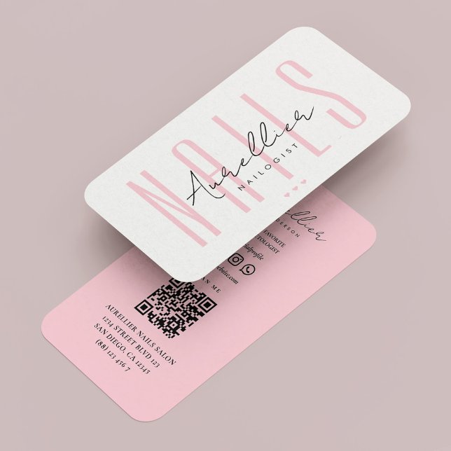 Carte De Visite Minimal Nail Tech esthétique Pastel Pink Manicuris (Minimal Nail Tech Aesthetic Pastel Pink Manicurist Business Card
)