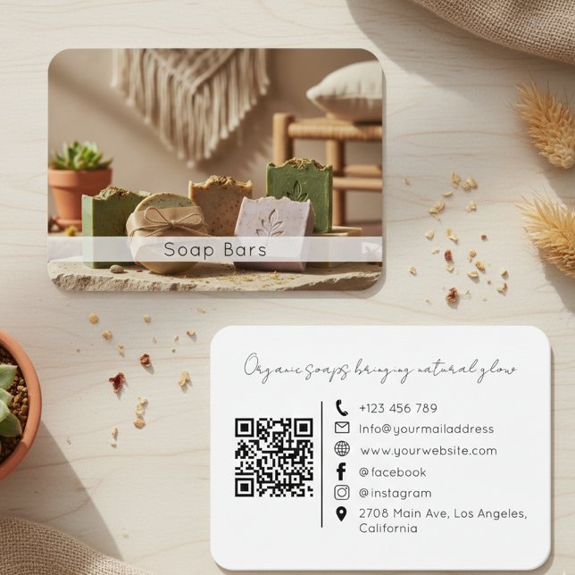 Carte De Visite Minimal Organic Handmade Soap Brand QR Code Photo (Créateur téléchargé)