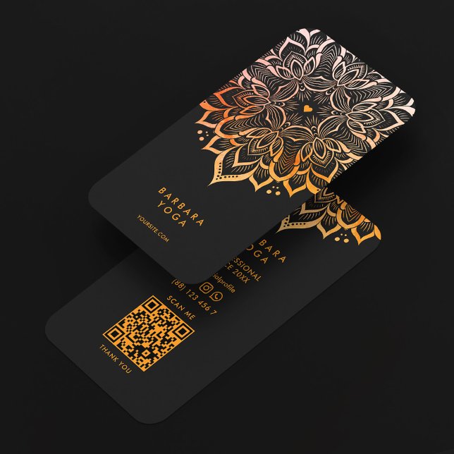 Carte De Visite Minimal Personal Trainer Black Orange Mandala  (Minimal Personal Trainer Black Orange Mandala Business Card
)