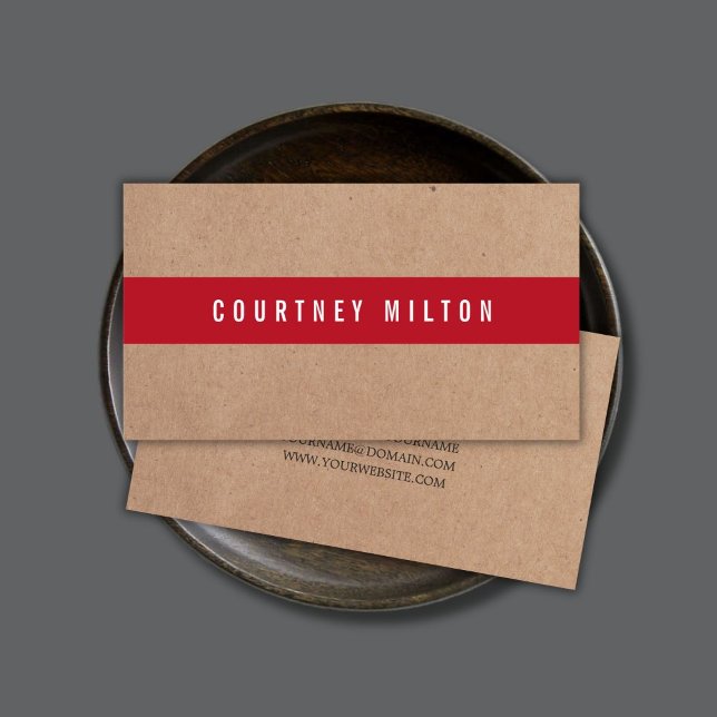 Carte De Visite Minimal Printed Kraft Deep Red Stripe Consultant (Créateur téléchargé)