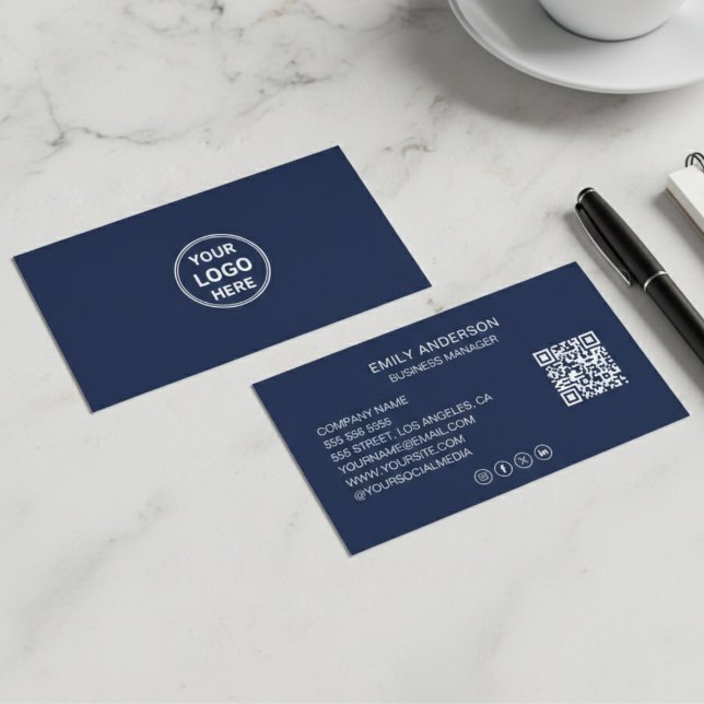 Carte De Visite Minimal Professional Custom Logo QR Social Media (Minimal Professional Custom Logo QR Social Media Business Card)