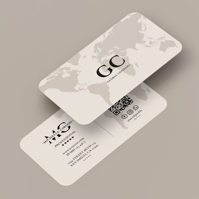 Carte De Visite Minimal Professional Networking World Map Sand (Minimal Professional Networking World Map Sand Business Card
)