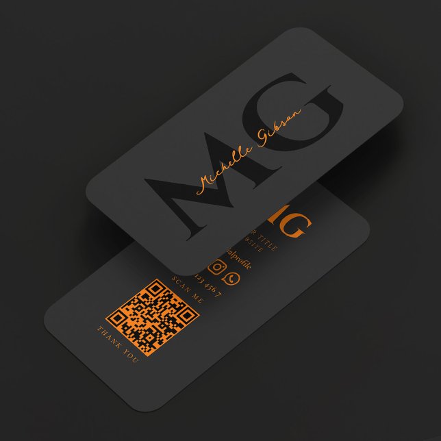 Carte De Visite Minimal Professionnel Initiales Noir Orange  (Minimal Professional Initials Black Orange Business Card
)