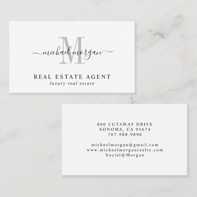 Carte De Visite Minimal Script Monogram Luxury Realtor (Devant / Derrière)