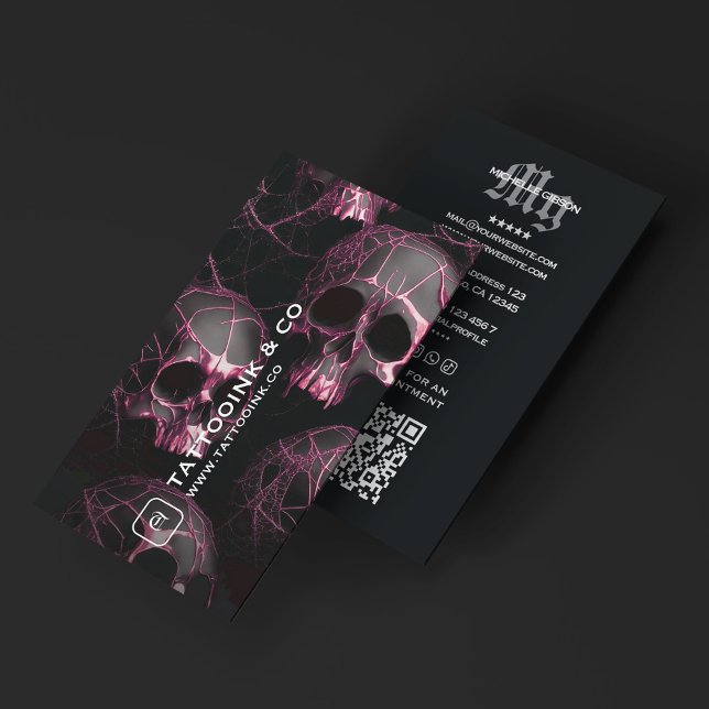 Carte De Visite Minimal Tattoo Artist Skull Tattooist Logo Black  (Minimal Tattoo Artist Skull Tattooist Logo Black Business Card
)