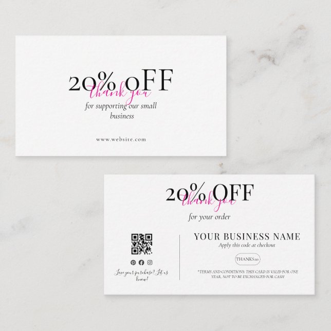 Carte De Visite Minimal Thank You QR Discount Card Blush Pink (Devant / Derrière)