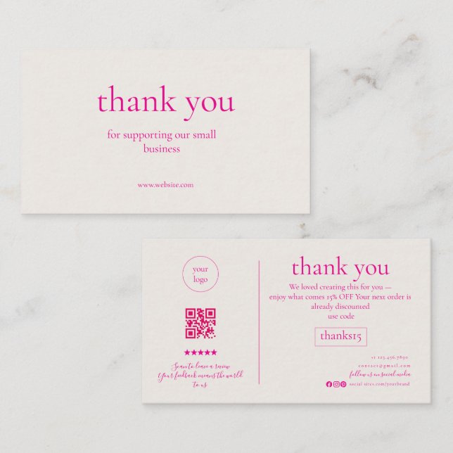 Carte De Visite Minimal Thank You Small Business Card Dusty Rose P (Devant / Derrière)