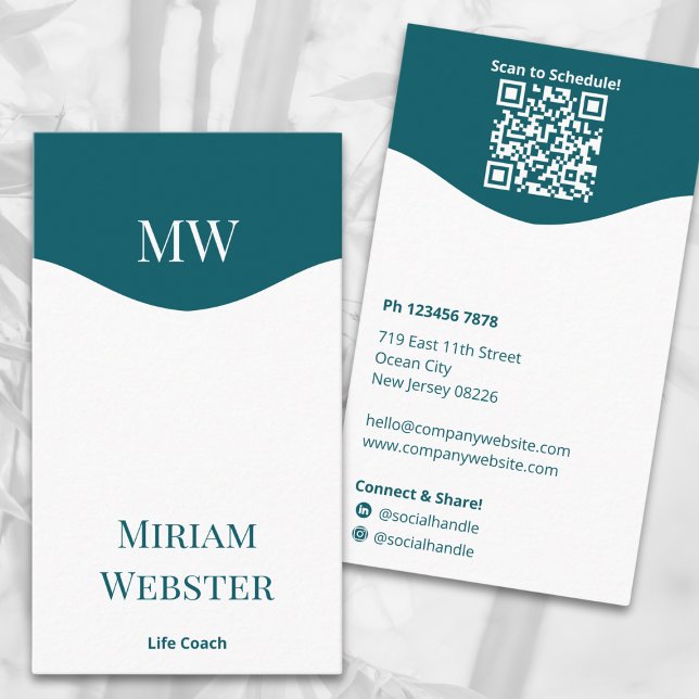 Carte De Visite Minimal Turquoise initiales blanches Portrait pers (Minimal Teal White Initials Portrait Personal Business Card)