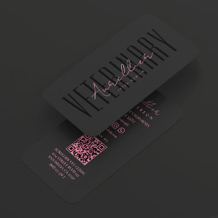 Carte De Visite Minimal VET Rose Noir Vétérinaire Vétérinaire