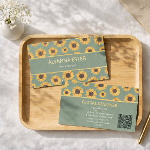 Carte de visite minimale florale tournesol vert sa