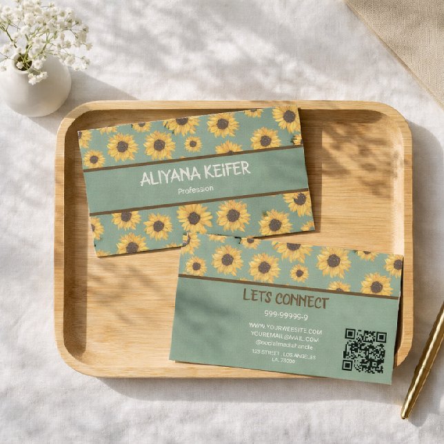 Carte de visite minimale florale tournesol vert sa (Créateur téléchargé)