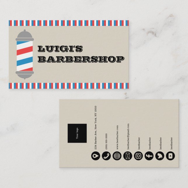 Carte De Visite Minimalist Barber Pole Barber Shop Business Card (Devant / Derrière)