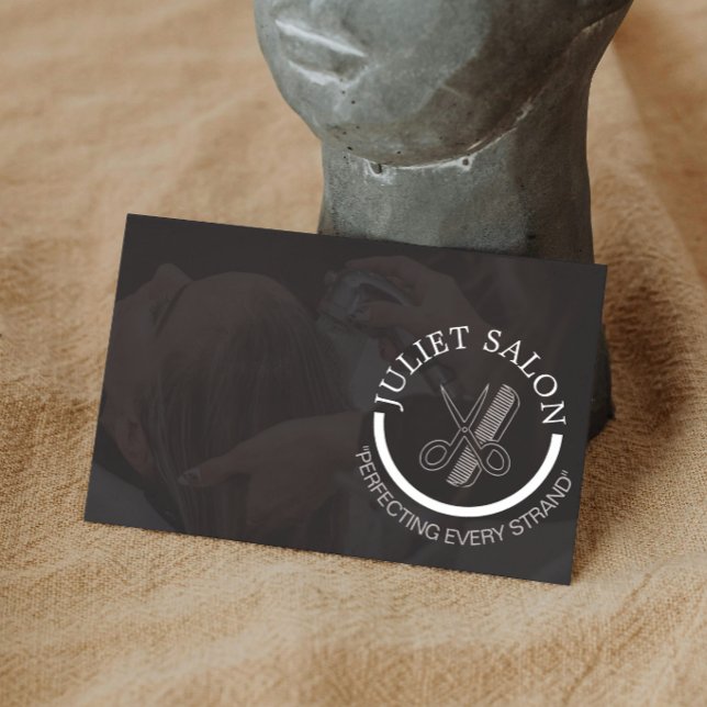 Carte De Visite Minimalist Black and White Hair Stylist Monochrome (Créateur téléchargé)