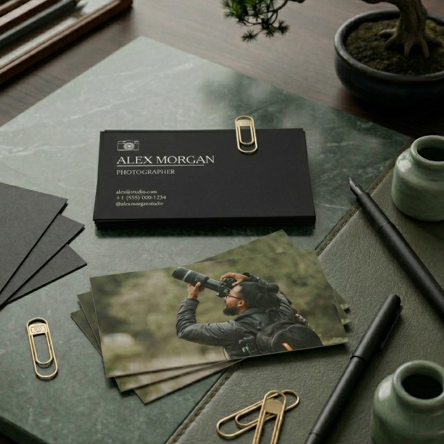 Carte De Visite Minimalist Black Camera Logo Photographer Double-S (Minimalist Black Camera Logo Photographer Double-Sided!)