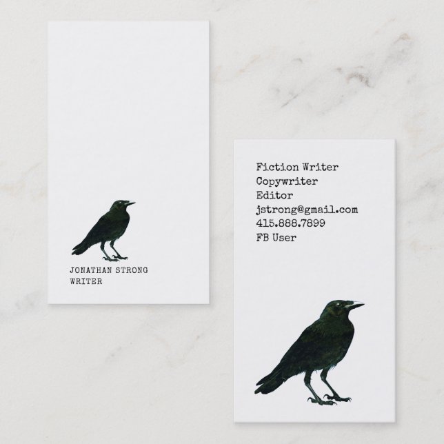 Carte De Visite Minimalist Black Raven Writer (Devant / Derrière)