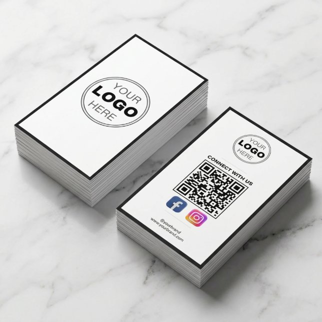 Carte De Visite Minimalist Black White Modern QR Code Logo (Modern Minimalist QR Code Business Card Design)