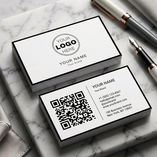 Carte De Visite Minimalist Black White Modern QR Code Logo (Modern Minimalist Black & White QR Code Business Card)