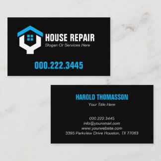 Carte De Visite Minimalist Blue Black House Repair Contractor