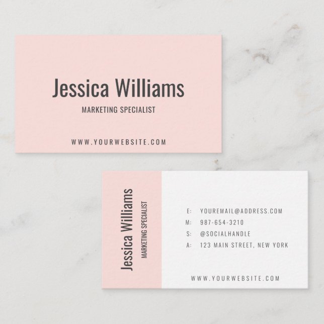Carte De Visite Minimalist Customizable Professional Blush Pink (Devant / Derrière)