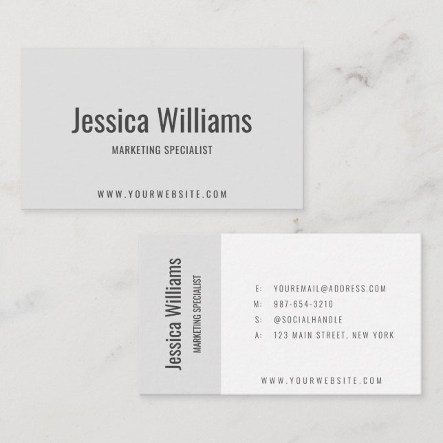 Carte De Visite Minimalist Customizable Professional Gray (Devant / Derrière)