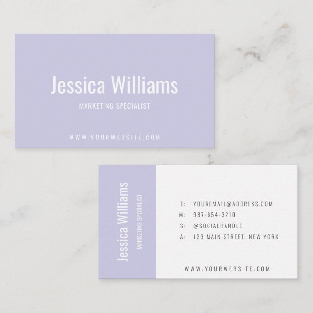 Carte De Visite Minimalist Customizable Professional Lavender (Devant / Derrière)